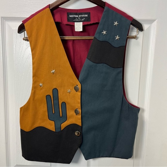 Lilia Smitty Jackets & Blazers - Lilia Smitty Western Attitude Cactus Vest Medium Cotton Studded Cowgirl Texan